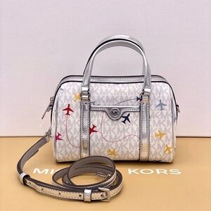 Michael Kors SM Satchel Crossbody Bag MK White Multi